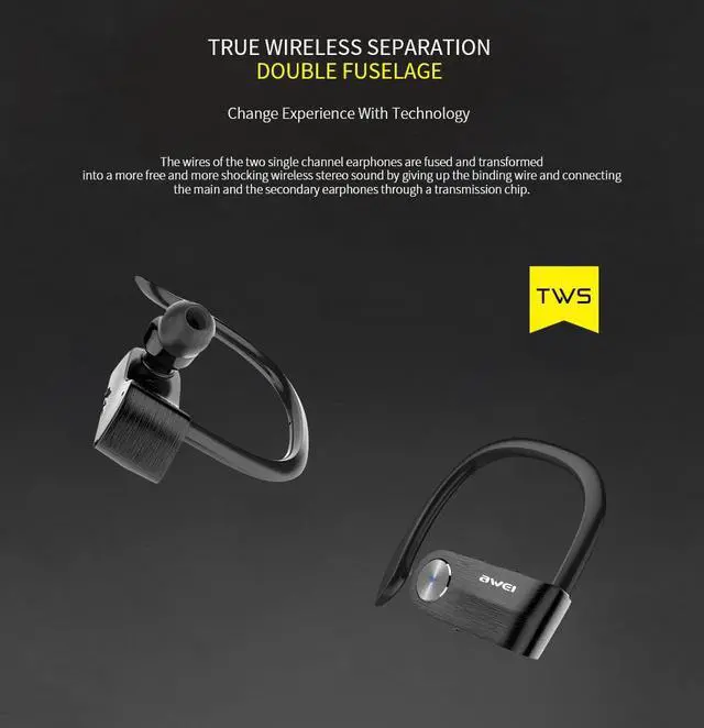 Alt view image 5 of 7 - AWEI T2 Wireless Bluetooth Earphone TWS Stereo Headset Cordless Ecouteur for Phone Auriculares With Microphone Bluetooth V4.2 (Yellow)