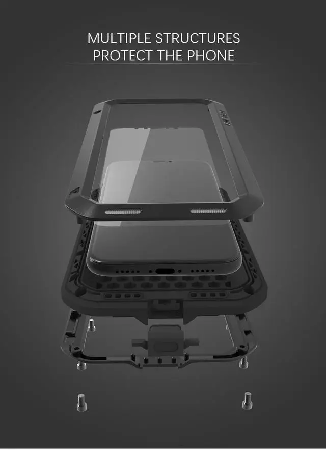 Alt view image 6 of 7 - LOVE MEI Powerful Shockproof Dirtproof Water Resistant Metal Phone Cover Case Glass For IPhone X  (Red)