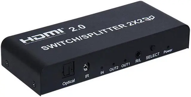 Alt view image 6 of 7 - 2x2 HDMI 2.0 Switch Switcher Splitter 4K @ 60Hz YUV 4:4:4 Optical SPDIF + 3.5mm Jack Audio Extractor with IR Remote Control