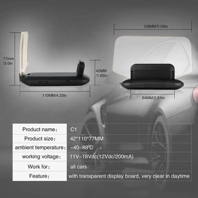 Alt view image 4 of 7 - Car HUD Vehicle-mounted Head Up Display System GPS Dual Mode HD OBD? Overspeed Warning Fault Alarming System