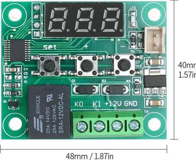 Alt view image 3 of 7 - XH-W1209 Digital Thermostat High Precision Temperature Controller Heating/Cooling Thermostat Temperature Control Switch Module Mini Temperature Control Board with Red LED Display