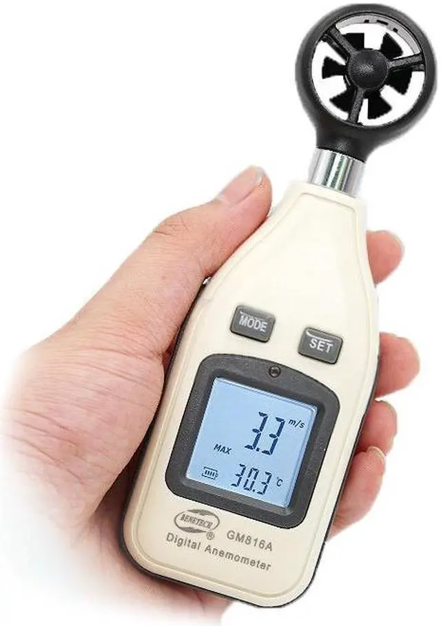 Alt view image 2 of 3 - GM816A Portable Anemometer Anemometro Thermometer Wind Speed Gauge Meter Windmeter 30m/s LCD Digital Hand-held Measure Tool