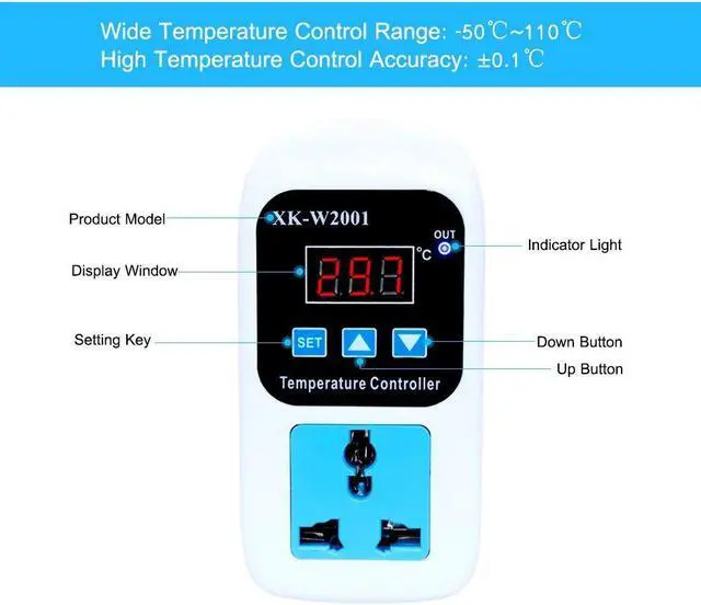 Alt view image 2 of 7 - LED Thermometer Temperature Controller Digital Thermostat Switch With Probe for Reptiles Brewing Seedling Aquarium pet breeding Incubation 110-220V 1500W