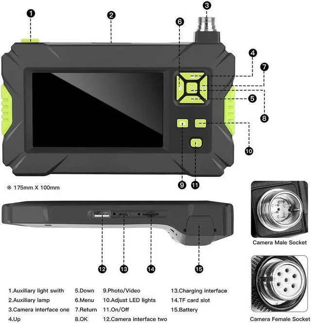 Alt view image 5 of 7 - P30 Green Hand-held Endoscopes Industrial 4.3inch High-definition 1080P Display Screen Borescope - 5M