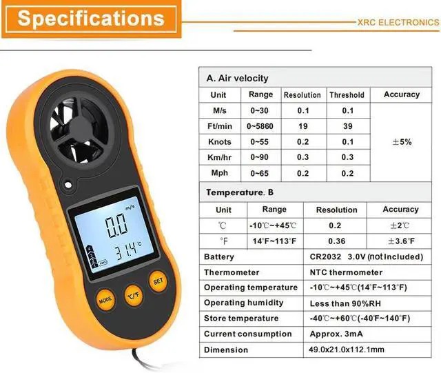 Alt view image 3 of 6 - Anemometer Wind speed Handheld Digital Wind Speed Meter Portable Anemometer Sensor Wind Speed RZ818 0-30M/S Wind Meter