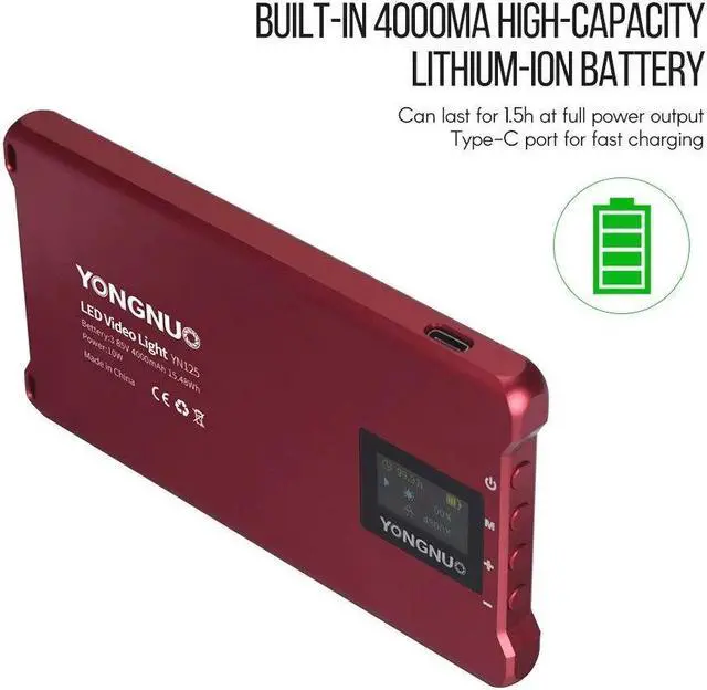 Alt view image 3 of 7 - YONGNUO YN125 Mini LED Fill Light Photography Lamp 120pcs LEDs Dimmable 3200-5600K Built-in Rechargeable Battery for Live Video Group Photos Selfie Taking - Red