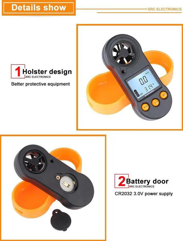 Alt view image 4 of 6 - Anemometer Wind speed Handheld Digital Wind Speed Meter Portable Anemometer Sensor Wind Speed RZ818 0-30M/S Wind Meter