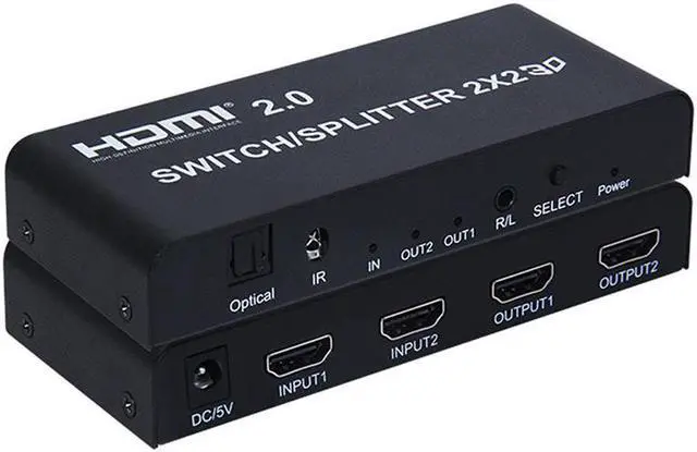 Main image of 2x2 HDMI 2.0 Switch Switcher Splitter 4K @ 60Hz YUV 4:4:4 Optical SPDIF + 3.5mm Jack Audio Extractor with IR Remote Control