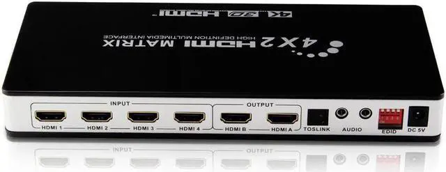 Main image of Full HD 4K 1080P HDMI Matrix 4x2 Switch Splitter EDID HIFI Matrix with IR Remote Control Audio Supports HDMI V1.4/3D/4Kx2K 30Hz