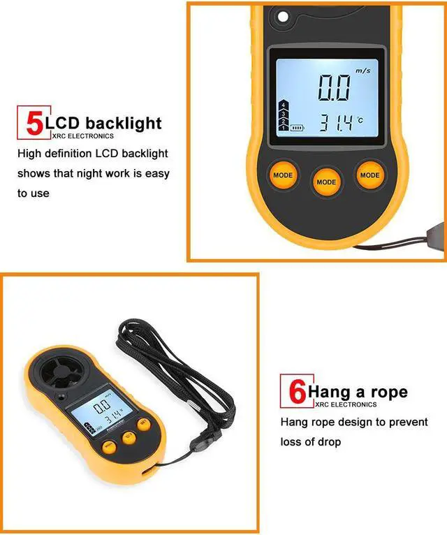 Alt view image 5 of 6 - Anemometer Wind speed Handheld Digital Wind Speed Meter Portable Anemometer Sensor Wind Speed RZ818 0-30M/S Wind Meter