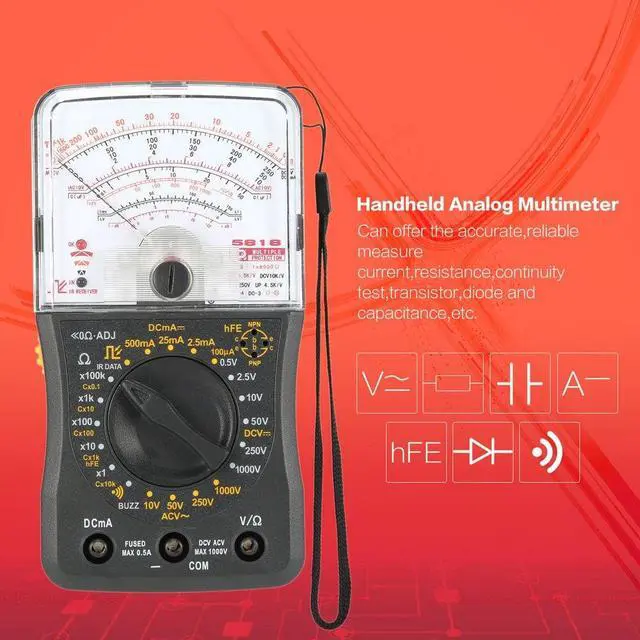 Alt view image 5 of 7 - Mini Handheld Analog Multimeter AC/DC Voltmeter Ammeter Resistance Continuity Capacitance Fuse & Diodes Tester