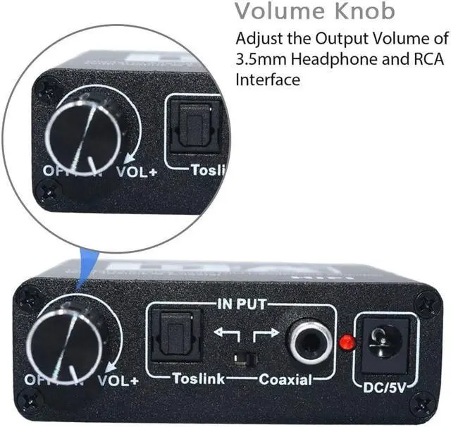 Alt view image 4 of 7 - HiFi Digital Analog Audio Converter Fiber Coaxial to RCA Left and Right Channel Coaxial Bi-directional Switch with RCA 3.5mm Jack Output for Earphone Computer TV