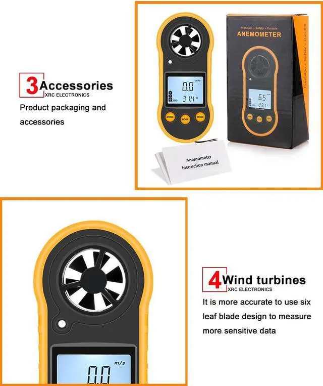 Alt view image 6 of 6 - Anemometer Wind speed Handheld Digital Wind Speed Meter Portable Anemometer Sensor Wind Speed RZ818 0-30M/S Wind Meter