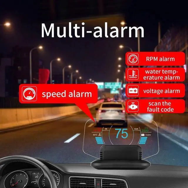 Alt view image 7 of 7 - Car HUD Vehicle-mounted Head Up Display System GPS Dual Mode HD OBD? Overspeed Warning Fault Alarming System