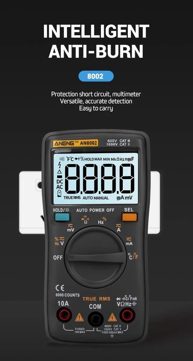 Alt view image 7 of 7 - ANENG AN8002 Digital Multimeter 6000 Counts Multimetro Multitester Digital Profesional Transistor Capacitor Tester Lcr Esr Meter - Black