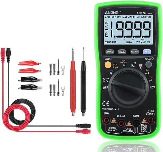 Alt view image 2 of 7 - ANENG AN870 Digital Multimeter 19999 Counts Profissional Transistor Electrical Tester 600v Multi Volt Esr Meter Lead Set