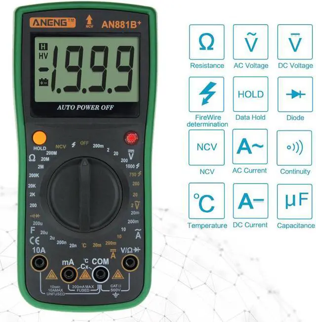 Alt view image 2 of 5 - ANENG AN881B+ True Rms Digital Multimeter Tester Transistor Testers Manual High Precision Digitals Multimeter Tester Ac Dc Multimeter - Green