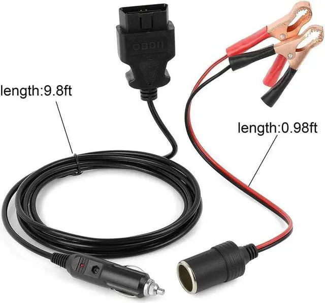 Alt view image 2 of 5 - OBD? Vehicle ECU Emergency Power Supply Cable Car Memory Saver (3Meter) Cable Adapter with Alligator Clip-On Cigarette Lighter Power Socket