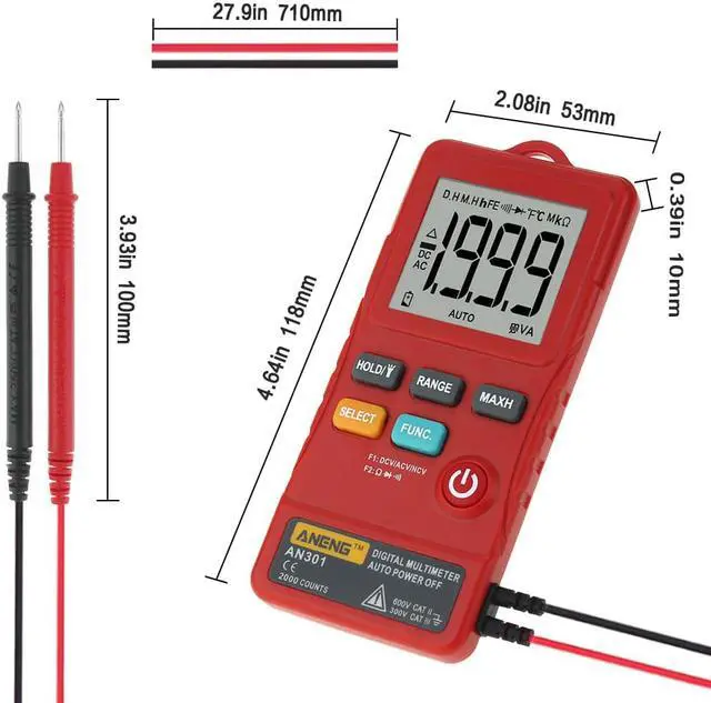 Alt view image 5 of 7 - ANENG AN301 True Rms Digital Multimeter Tester Esr Meter Transistor Testers Automatic Multimetro Profesional Profesional Car - Red