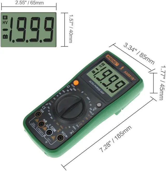 Alt view image 5 of 5 - ANENG AN881B+ True Rms Digital Multimeter Tester Transistor Testers Manual High Precision Digitals Multimeter Tester Ac Dc Multimeter - Green