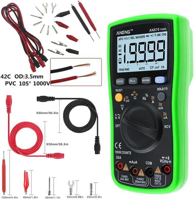 Alt view image 4 of 7 - ANENG AN870 Digital Multimeter 19999 Counts Profissional Transistor Electrical Tester 600v Multi Volt Esr Meter Lead Set