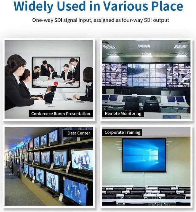 Alt view image 6 of 7 - SDI 1X4 Splitter Video Converter 3G/HD/SDI Repeater Distribution Extender Wide Volatge Input Lossless Transmission for Projector Monitor Camera