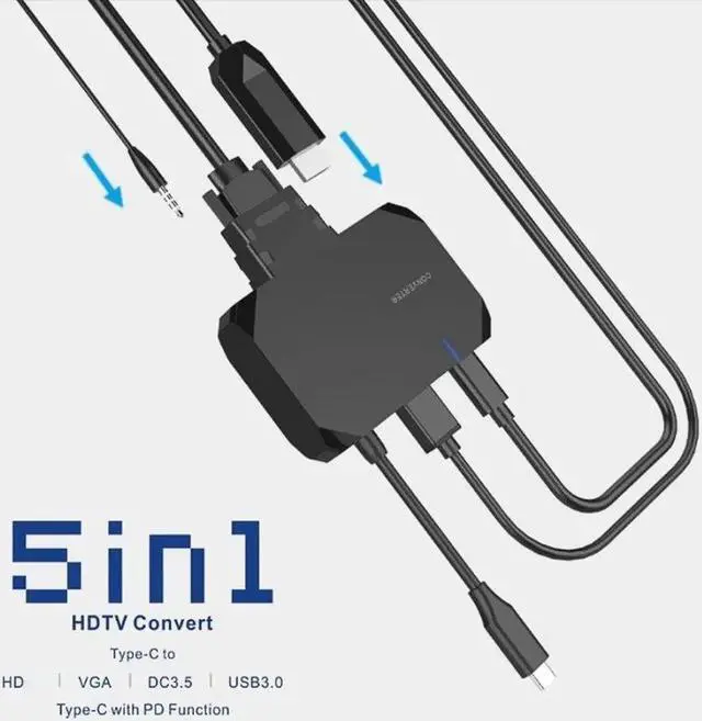 Alt view image 4 of 7 - 5-Port 5IN1 Type-C to HDTV+USB3.0+VGA+PD+Audio Adapter Multi-Function Docking Station HUB Converter 4K for Macbook HDTV Plug & Play