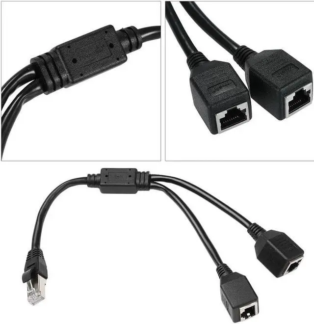 Alt view image 3 of 6 - RJ45 Network Splitter Adapter Cable Male to 2 Female header Separators Socket Port LAN for Super Category 5 Ethernet Category 6 Ethernet