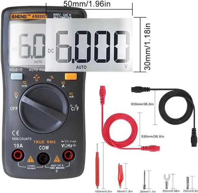 Alt view image 6 of 7 - ANENG AN8002 Digital Multimeter 6000 Counts Multimetro Multitester Digital Profesional Transistor Capacitor Tester Lcr Esr Meter - Black