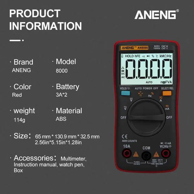 Alt view image 5 of 7 - ANENG AN8000 Digital Multimeter 4000 Counts Profesional Capacitor Tester Esr Meter Richmeters Inductance Meter Tester - Red