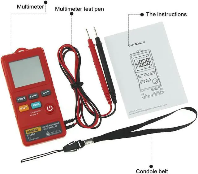 Alt view image 7 of 7 - ANENG AN301 True Rms Digital Multimeter Tester Esr Meter Transistor Testers Automatic Multimetro Profesional Profesional Car - Red