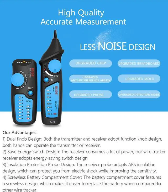 Alt view image 4 of 6 - BSIDE FWT81 Cable Tracker RJ45 RJ11 Telephone Wire Network LAN TV Electric Line Finder Tester With AVD06 Dual Mode Non-contact Voltage Detector AC 12-1000V Auto/Manual NCV Tester Live Wire Check Sensi