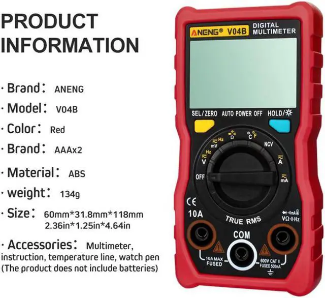 Alt view image 2 of 7 - ANENG V04B True Rms Digital Multimeter Tester Esr Meter Multimeter Auto Power Off Peak Automatic Multimetro Meter - Red