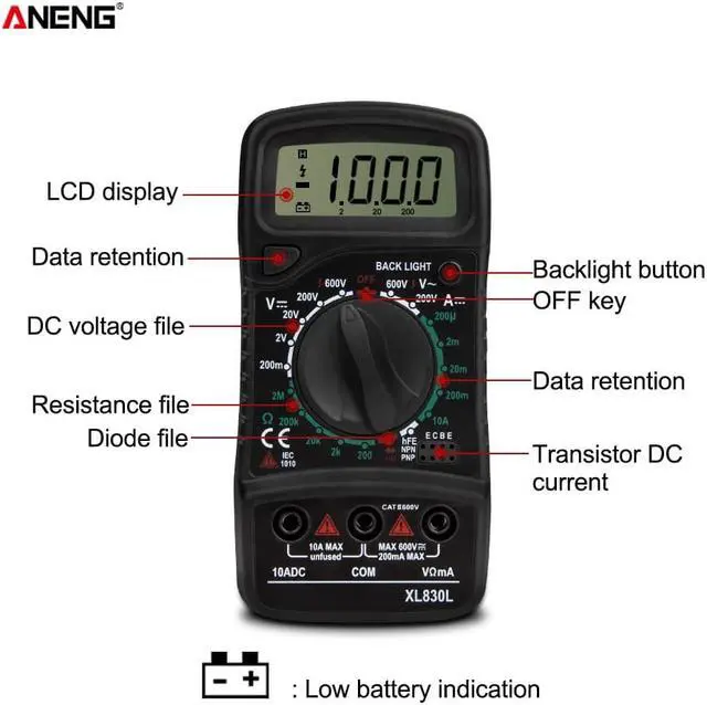 Alt view image 5 of 7 - ANENG XL830L Digital Multimeter Esr Meter Testers Automotive Electrical Dmm Transistor Peak Tester Meter    Capacitance Meter