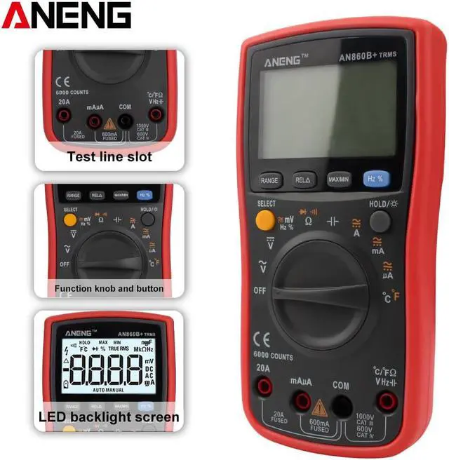 Alt view image 3 of 6 - ANENG AN860B+ Tester Digital Multimeter Profesional 6000 Counts Detector Tester Peak Multimetro Meter Analogico Esr Lcr Meter - Red