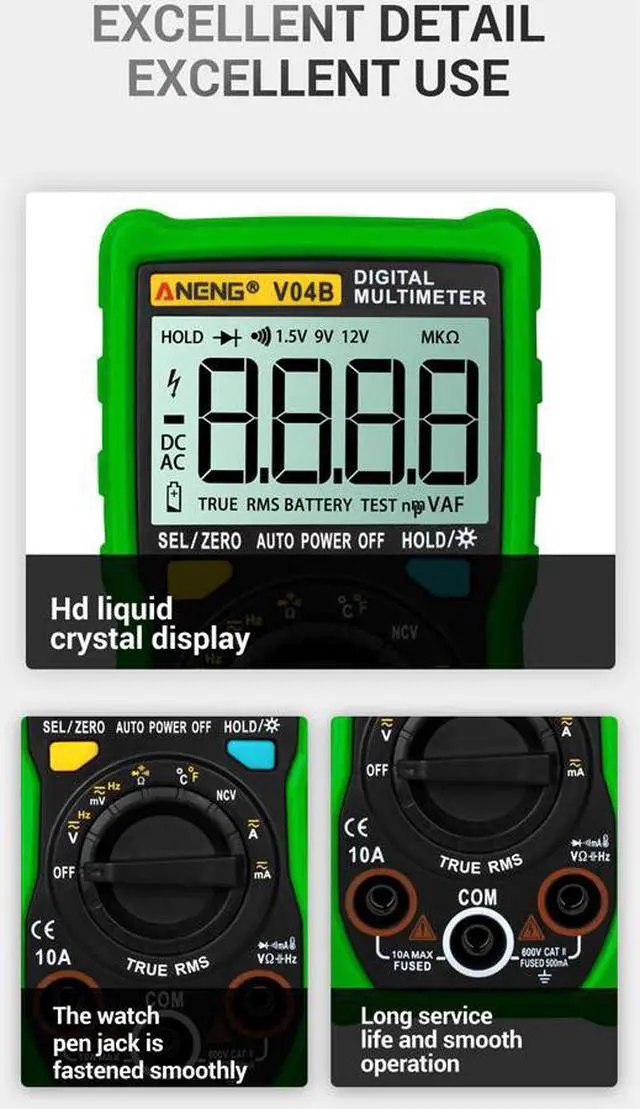 Alt view image 3 of 7 - ANENG V04B True Rms Digital Multimeter Tester Esr Meter Multimeter Auto Power Off Peak Automatic Multimetro Meter - Green