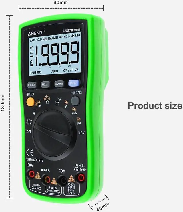 Alt view image 5 of 7 - ANENG AN870 Digital Multimeter 19999 Counts Profissional Transistor Electrical Tester 600v Multi Volt Esr Meter Lead Set
