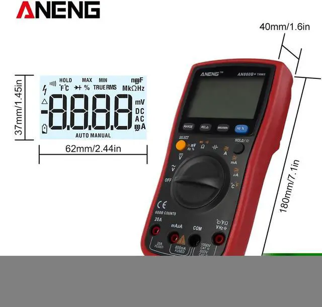 Alt view image 6 of 6 - ANENG AN860B+ Tester Digital Multimeter Profesional 6000 Counts Detector Tester Peak Multimetro Meter Analogico Esr Lcr Meter - Red
