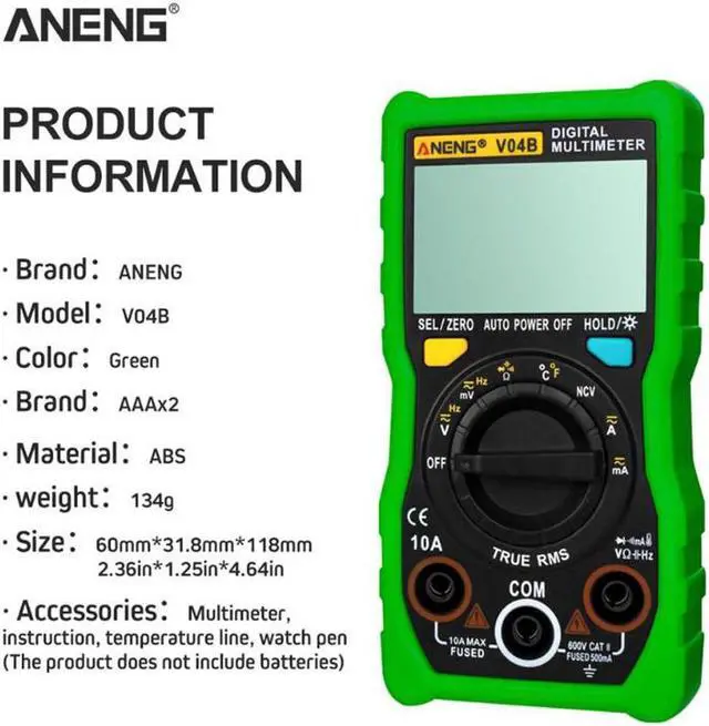 Alt view image 2 of 7 - ANENG V04B True Rms Digital Multimeter Tester Esr Meter Multimeter Auto Power Off Peak Automatic Multimetro Meter - Green