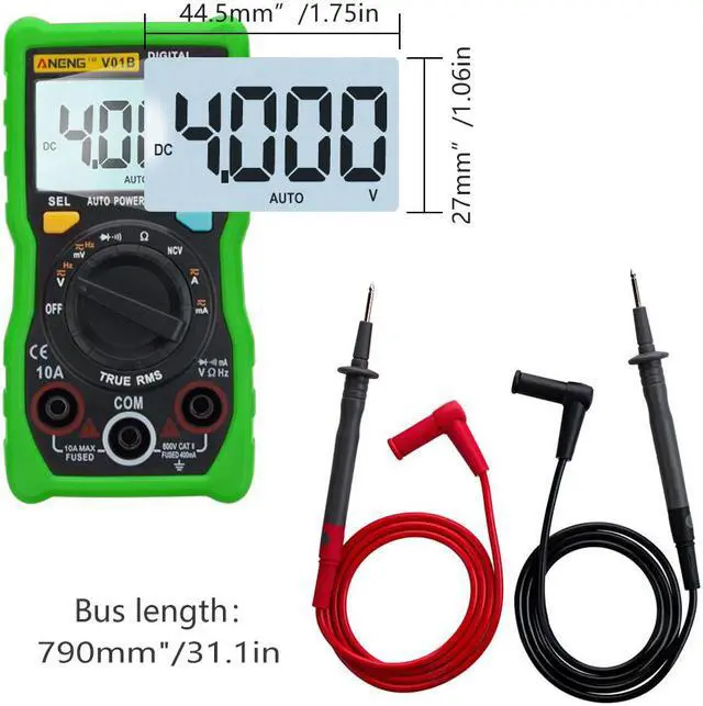 Alt view image 3 of 7 - ANENG V01B 4000 Counts Digital Multimeter Comprobador Automotive Electrical Dmm Transistor Tester Capacitance Meter Test Point - Green