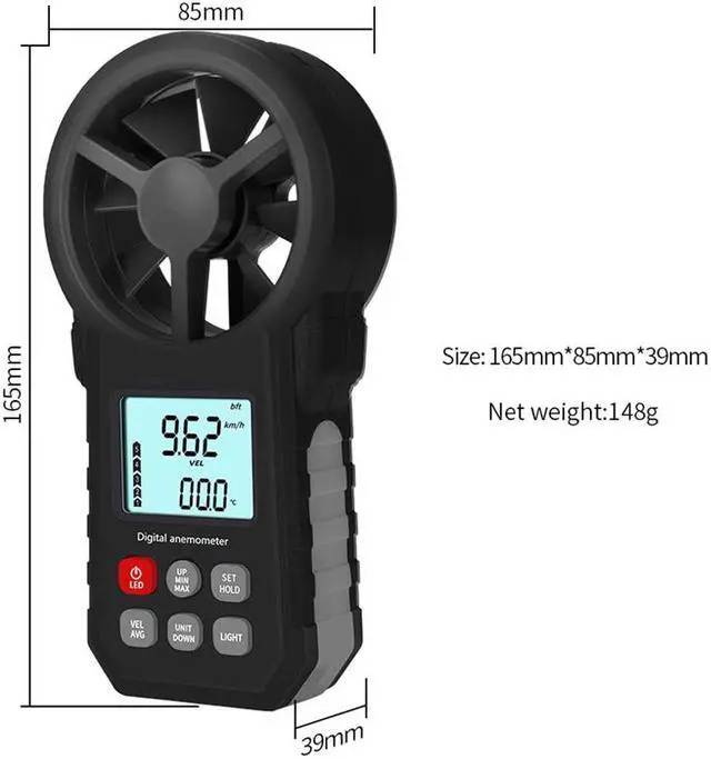 Alt view image 5 of 7 - LCD Digital Anemometer Wind Speed Meter wind sensor /Air Velocity/Air Temperature Test Tool Wind Speed Gauges with Flashlight - Gray