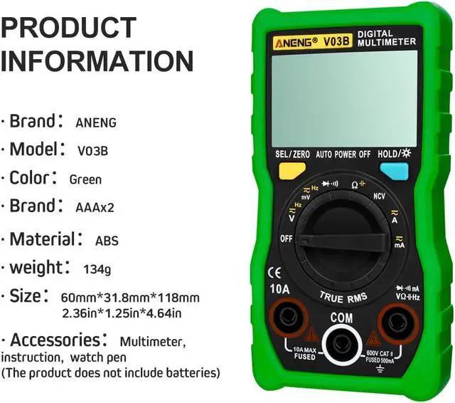 Alt view image 3 of 7 - ANENG V03B LCD Analog Digital Multimeter Tester 4000 Counts Multimetro Esr Meter Multimeter Auto Power Off Peak Auto Meter - Green