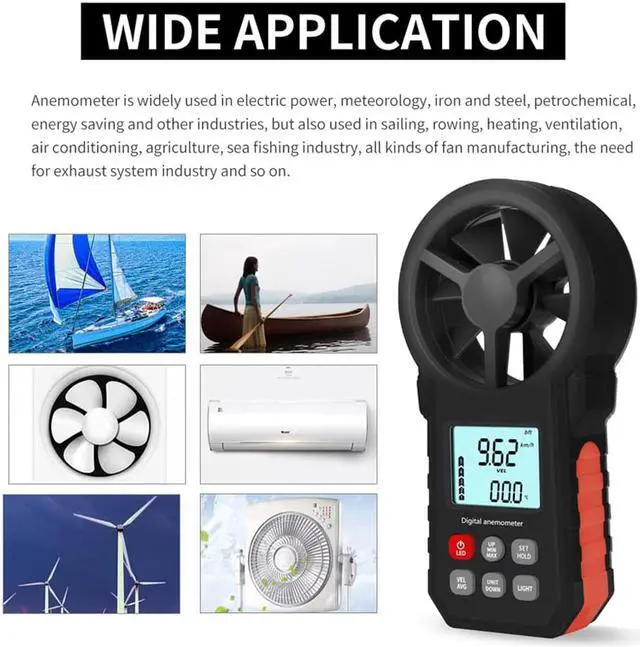 Alt view image 7 of 7 - LCD Digital Anemometer Wind Speed Meter wind sensor /Air Velocity/Air Temperature Test Tool Wind Speed Gauges with Flashlight