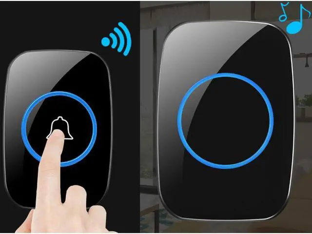Alt view image 2 of 3 - Wireless Doorbell Waterproof Battery Buttons Receiver 300M Remote Led Light Home Cordless Bell 38 Chimes - Black