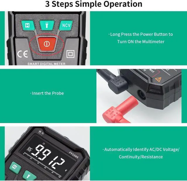 Alt view image 4 of 7 - FUYI FY108S 9999 Counts True RMS Digital Multimeter Palm Size Automatic Multimeter Handheld Mini Universal Meter High-precision Electrician Multi-functional Digital Multi-meter Measure Current AC/DC V