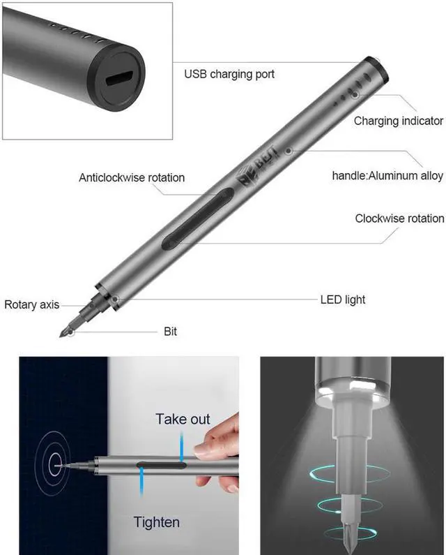 Alt view image 4 of 7 - BEST-9911+ 57 in 1 Electric Screwdriver Set Rechargeable Cordless Power Screw Driver Kit With Magnet Pad Magnetizer