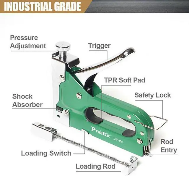 Alt view image 4 of 7 - Pro'sKit CP-395 Heavy Duty Nail Staple Gun 3 in 1 Furniture Stapler For Wood Door Upholstery Framing Rivet Gun Kit Nailers Rivet