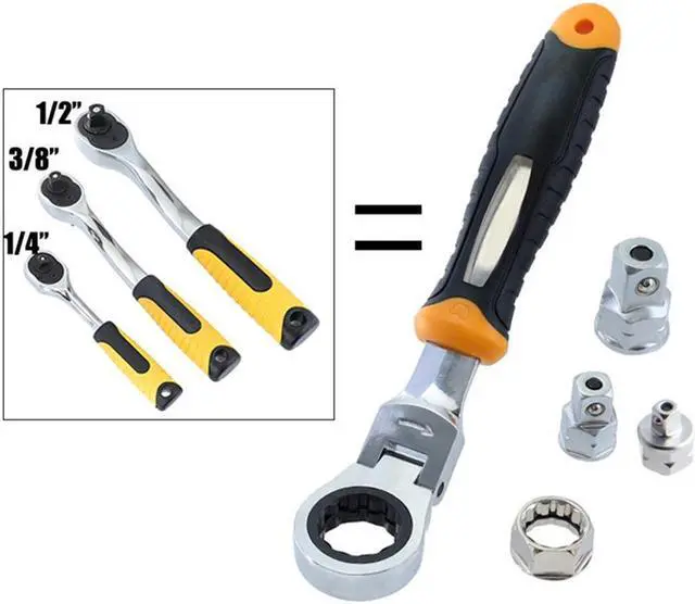 Alt view image 4 of 5 - 1/4 3/8 1/2 Inch 5pcs Ratchet Wrench Adjustable Sleeve Adapter Wrench Spanner Auto Repair Tools Set Hand Tools
