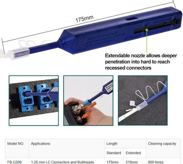 Alt view image 7 of 7 - Pro'sKit FB-C009 1.25mm Optical Fiber Communication Tools One Click LC Connector Fiber Optic Cleaner Optical Fiber Cleaning Pen