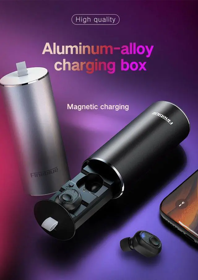 Alt view image 2 of 7 - FineBlue X9 PLUS Bluetooth Headset 5.0 Twin Belt Charging metal Box Bluetooth Headset Sports Music Earphones Headsets Handfree (Black)